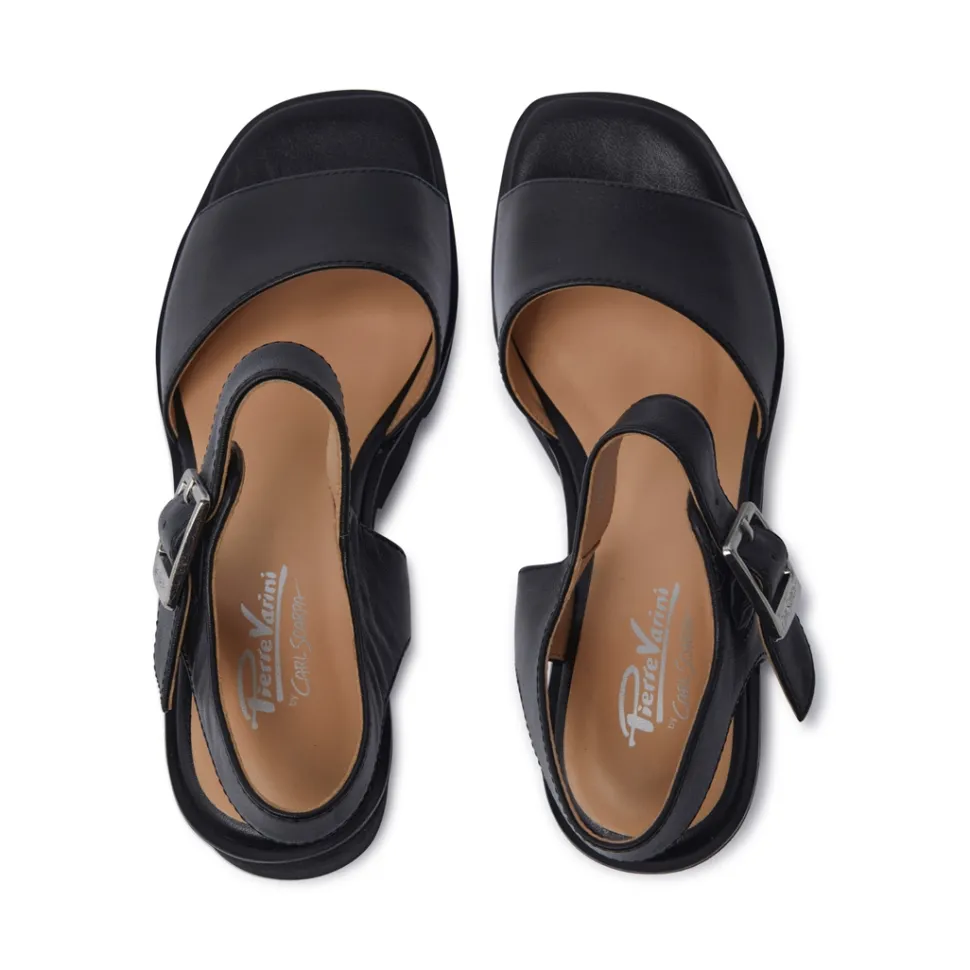 Veronne Black Leather Wavesole Sandals